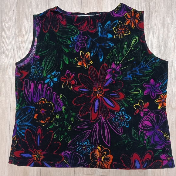 Laura Ashley Tops - SOLD Vintage 90s Laura Ashley Vibrant Floral Contrast Sleeveless Top Sz L
